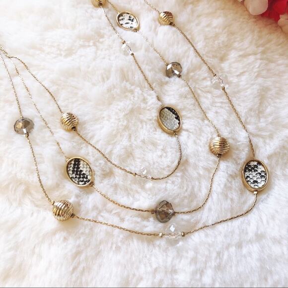 Ann Taylor Gold Snake Print Illusion Necklace - Picture 7 of 9